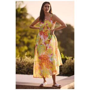 Seafolly Australia Palm Springs Maxi Dress Lime Light Sz L Pockets 100% Cotton